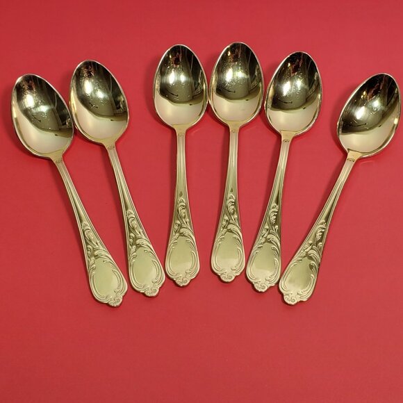 Solingen 6 Teaspoons & 9 Cake Forks 23/24K Gold Plated Stainless-Germany - Picture 3 of 10